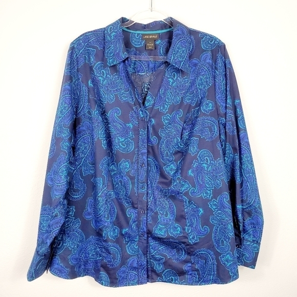 LANE BRYANT PAISLEY BUTTON FRONT BLOUSE - Picture 1 of 4